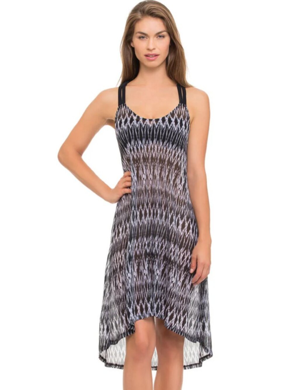 NWT Profile By Gottex Shibori Sheer Mesh Macrame Back Dress